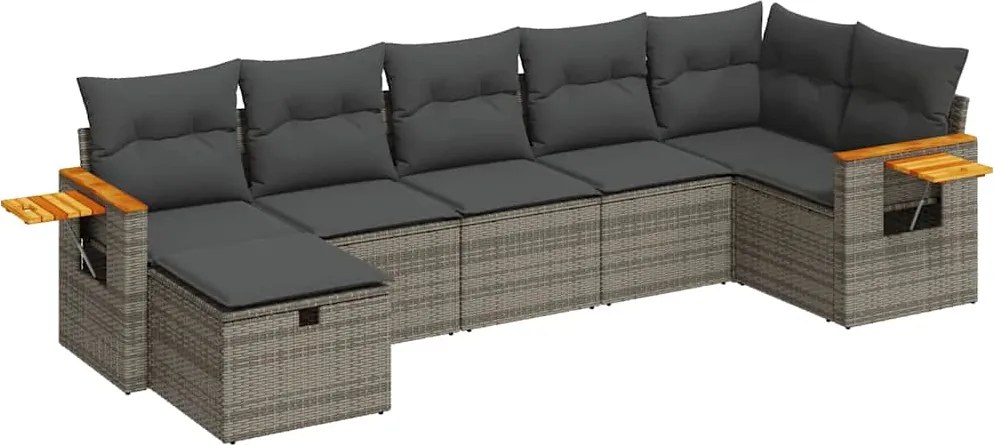 vidaXL 7 részes szürke polyrattan kerti ülőgarnitúra párnákkal