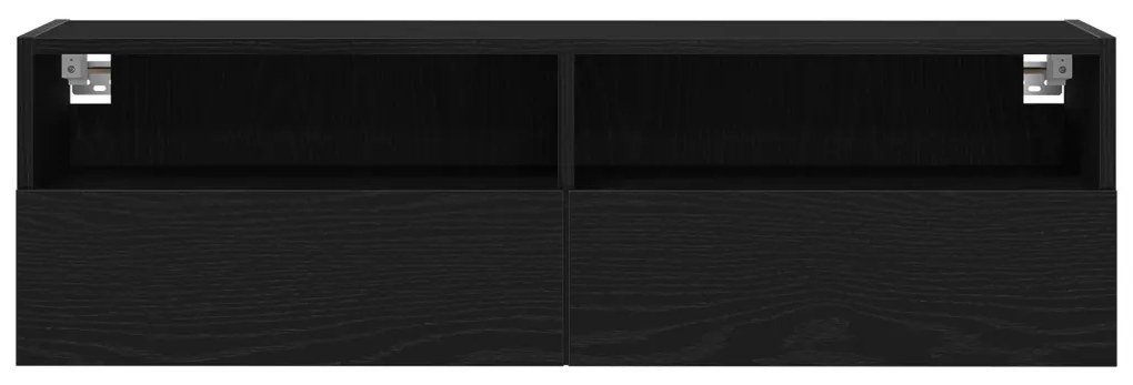 TV Faliszekrények 2 db Fekete Tömörfa 100x30x30 cm Mérnöki Fa