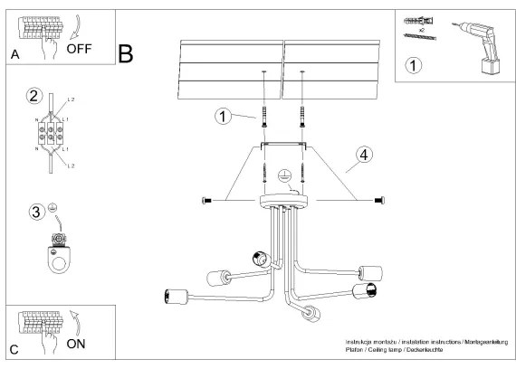 Sollux SL.1452 - Csillár rúdon NORAH 6xE27/15W/230V fekete