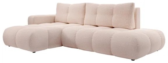 Ággyá nyitható kárpitozott sarokülőgarnitúra L alakban, tárolóhellyel ALMADA balos rózsaszín