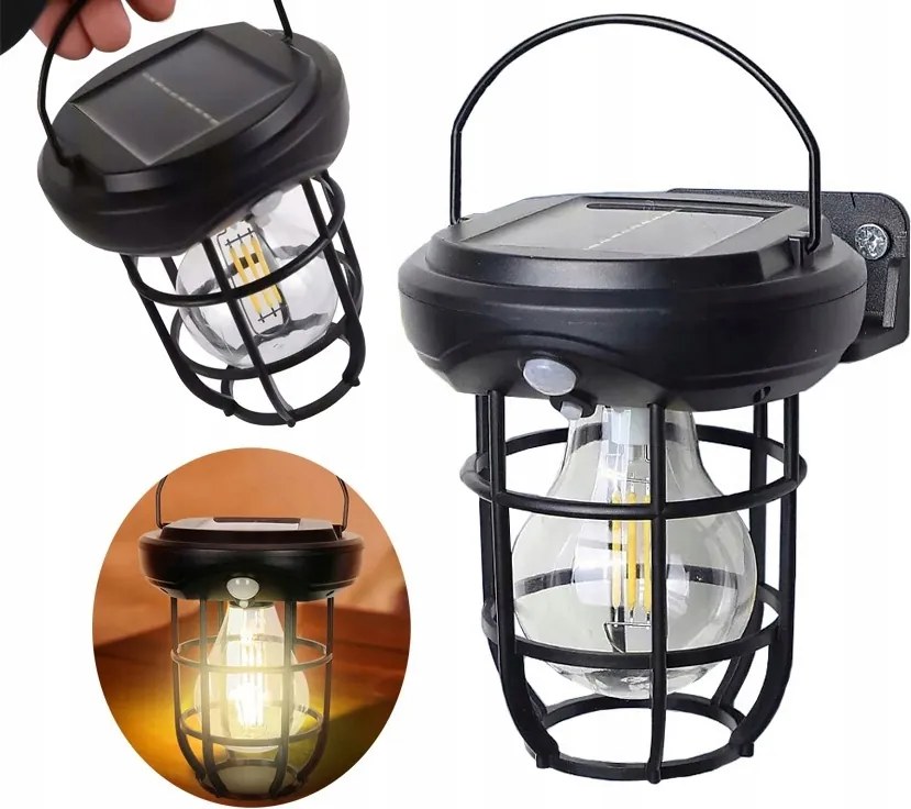 Homlokzati fali lámpa Napelemes Fali Lámpa 2W E27 Loft Led filament Pir