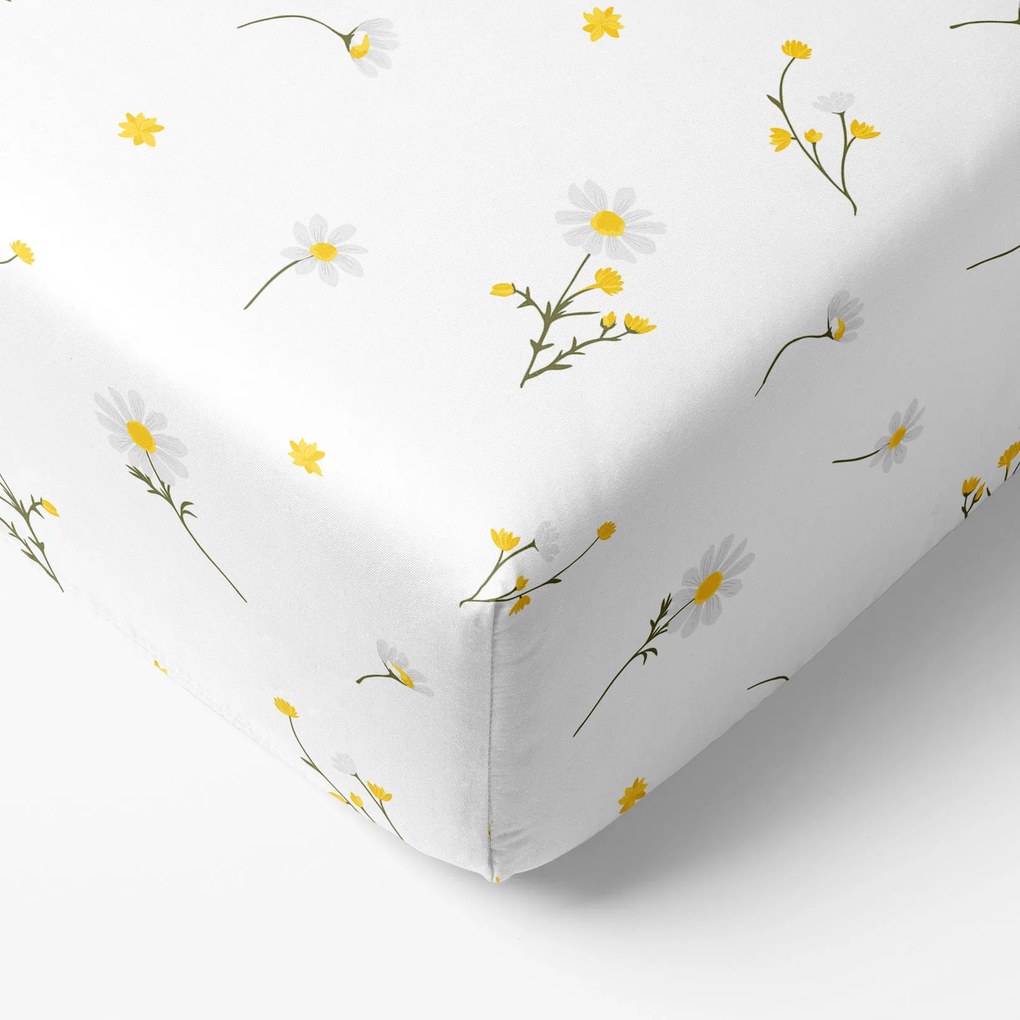 Goldea pamut gumis lepedő - kamilla virágok 90 x 200 cm