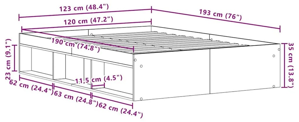 fekete tölgy színű szerelt fa ágykeret matrac nélkül 120x190 cm