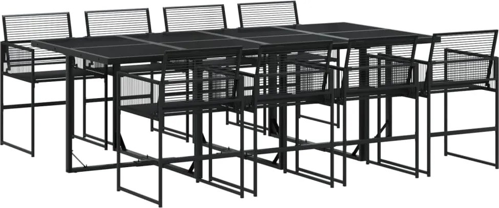 vidaXL 9 részes fekete polyrattan kerti étkezőgarnitúra