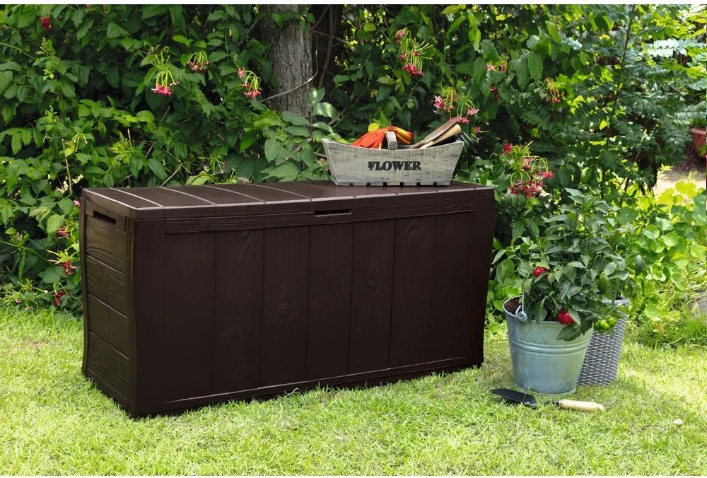 Sötétbarna műanyag kerti tárolódoboz Sherwood – Keter