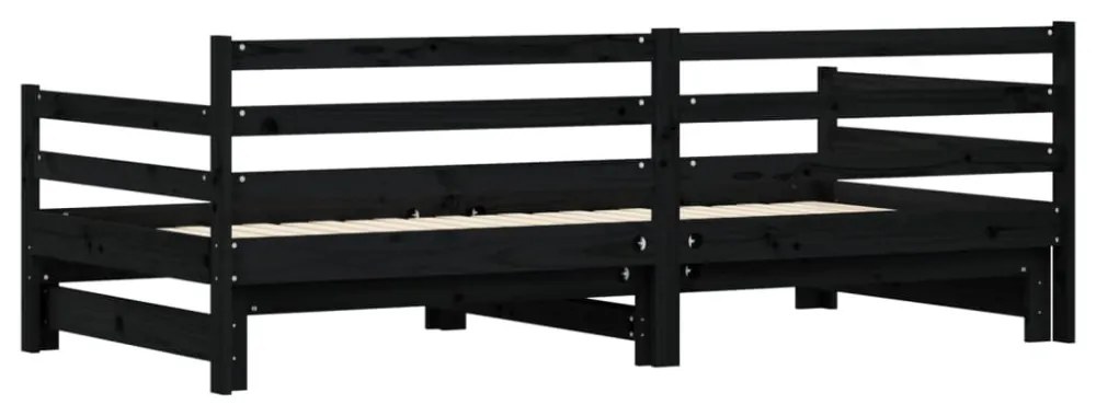 fekete tömör fenyőfa kihúzható kanapéágy 90 x 200 cm