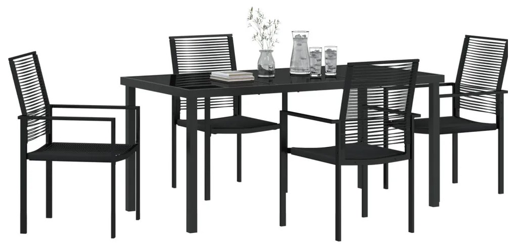 5 darabos kerti étkező szett Fekete PVC Rattan