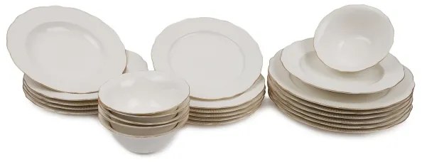 24 részes porcelán étkészlet, fehér/arany