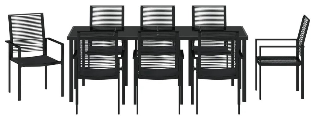 9 darabos kerti étkező szett fekete PVC rattan