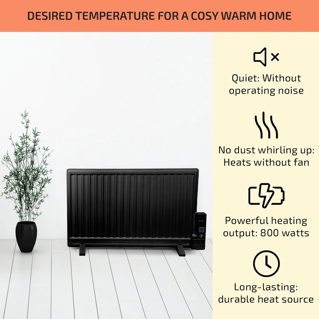 OneConcept Wallander, olajradiátor, 800 W, termosztát, olajfűtés, ultra lapos design, fekete