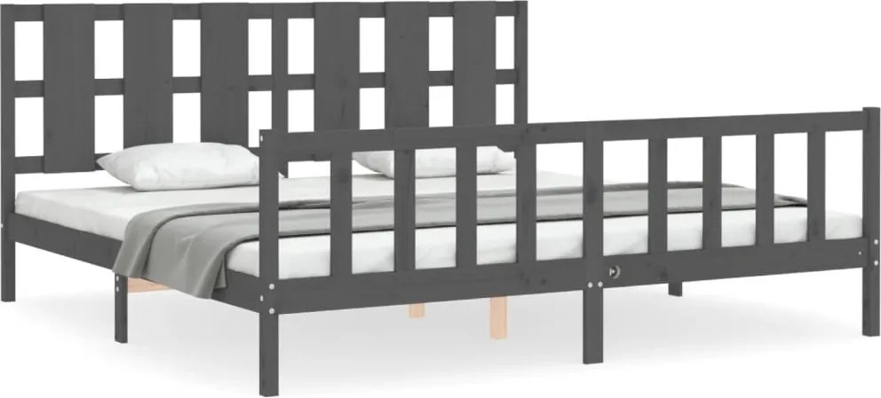 vidaXL szürke tömör fa ágykeret fejtámlával 200 x 200 cm