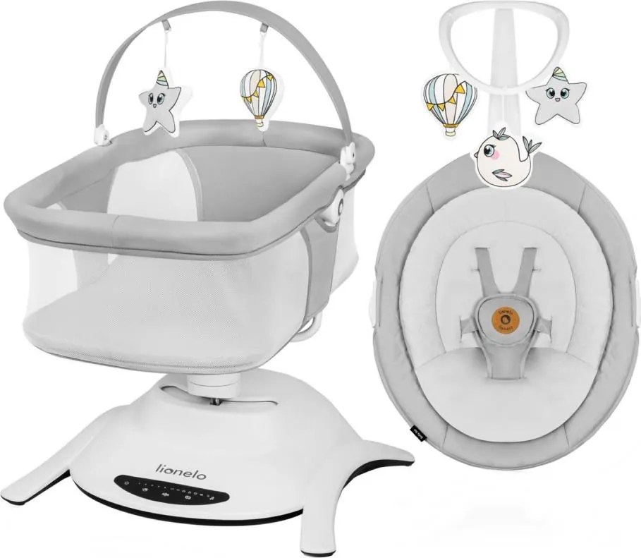 Lionelo - BELLA 2 az 1-ben zenélő babahinta Grey Concrete + távirányító