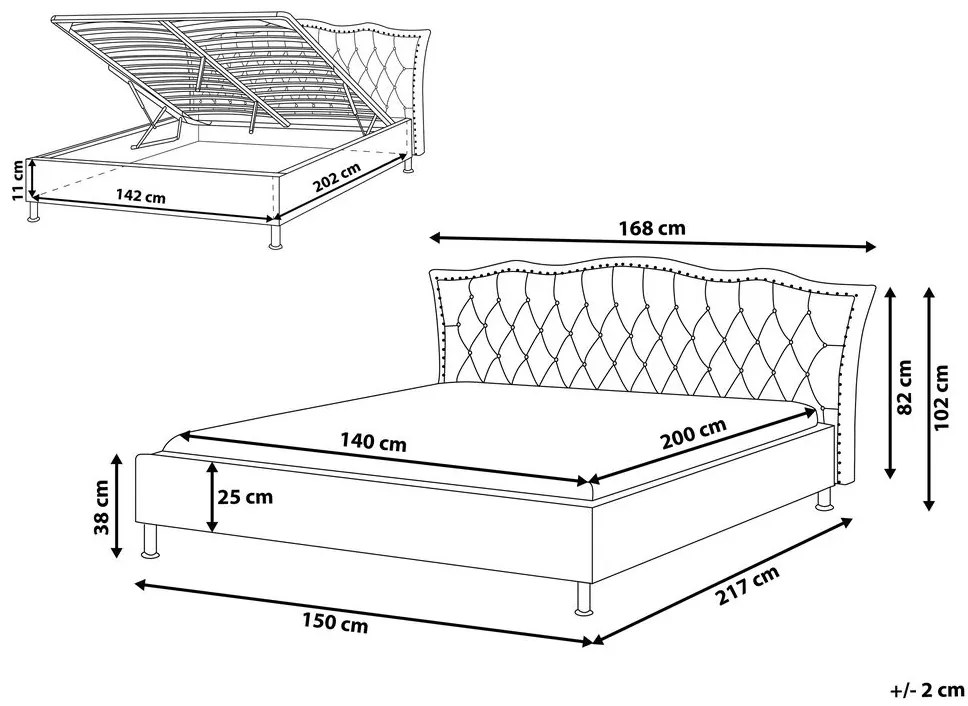 Sötétszürke bársony ágyneműtartós franciaágy 140 x 200 cm METZ Beliani