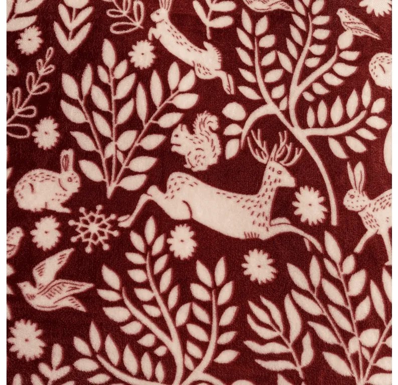 Mikroplüss takaró FOREST ANIMALS, bordó Méret: 150 x 200 cm