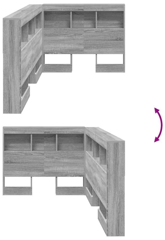 Tároló fejtámla polcokkal tárolóval Szürke sonoma 80 cm Faanyag