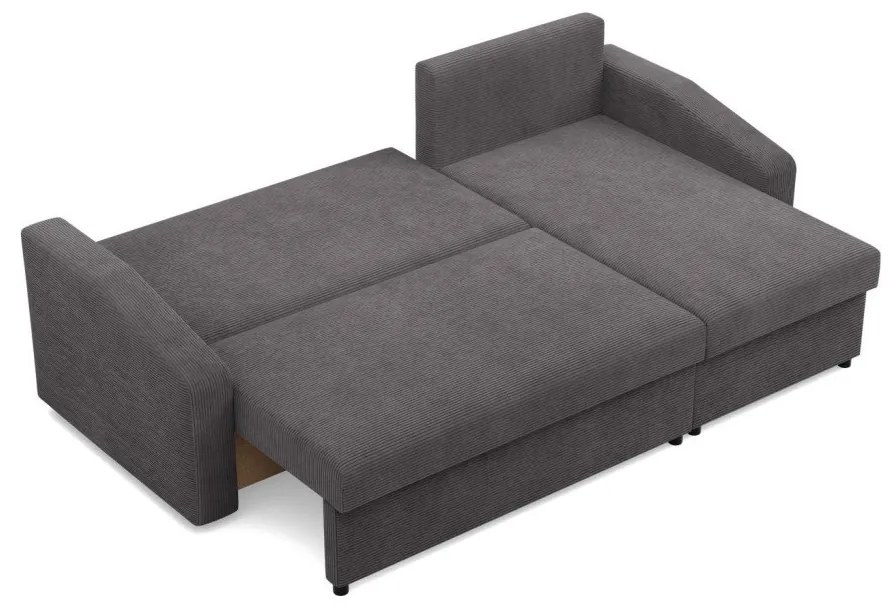 Zeus sarokkanapé, 2 ágyneműtartóval, döntött kartámasz, kordbársony, univerzális oldal, bonell töltet, szürke