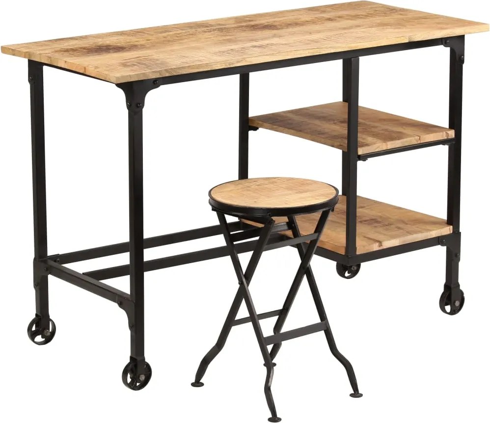vidaXL tömör mangófa íróasztal összecsukható ülőkével 115 x 50 x 76 cm