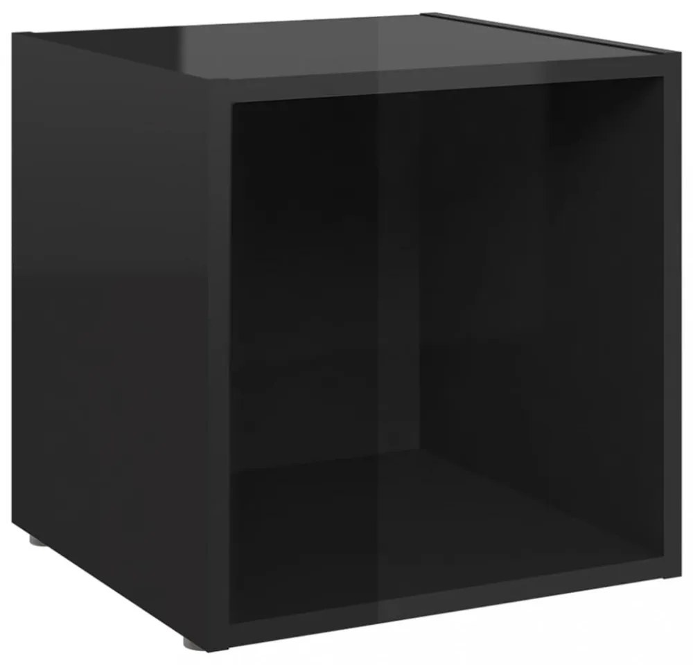 4 db magasfényű fekete szerelt fa TV-szekrény 37 x 35 x 37 cm
