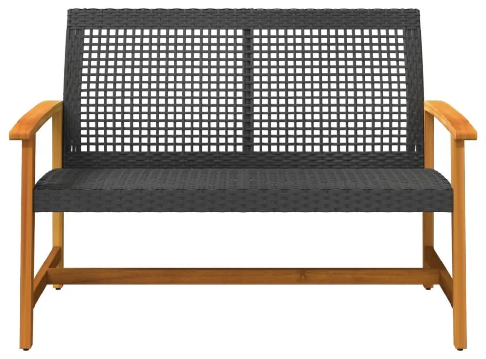 fekete polyrattan és akácfa kerti pad 112 cm