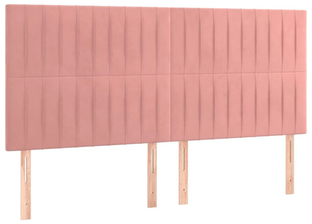 rózsaszín bársony LED-es fejtámla 160x5x118/128 cm