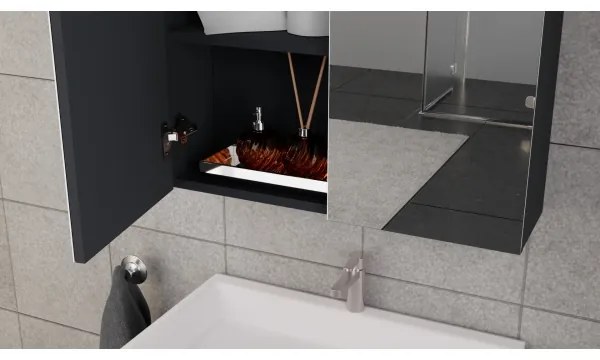 Fürdőszobaszekrény mosdóval KATE + tükörszekrény + fali szekrény antracit