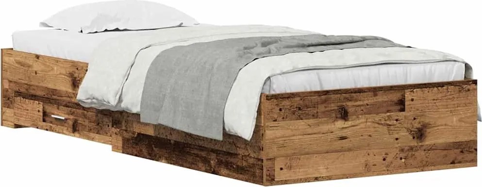vidaXL Ágykeret fiókkal tárolóval Öreg fa 100 x 200 cm Faanyag