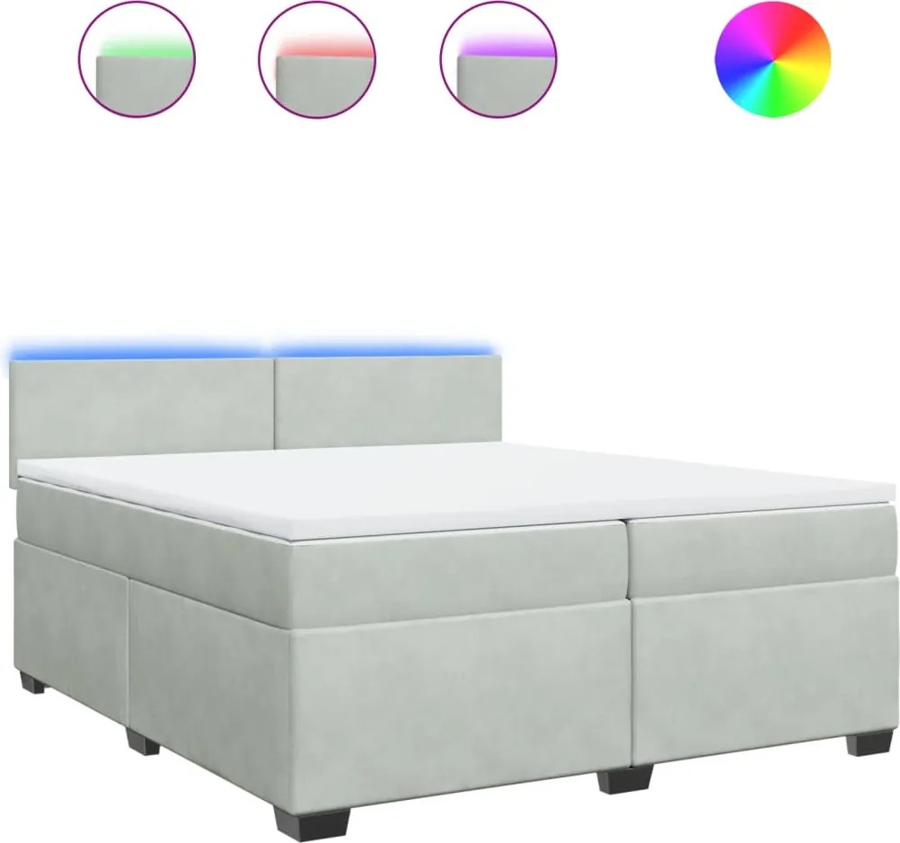 vidaXL világosszürke bársony rugós ágy matraccal 200x200 cm