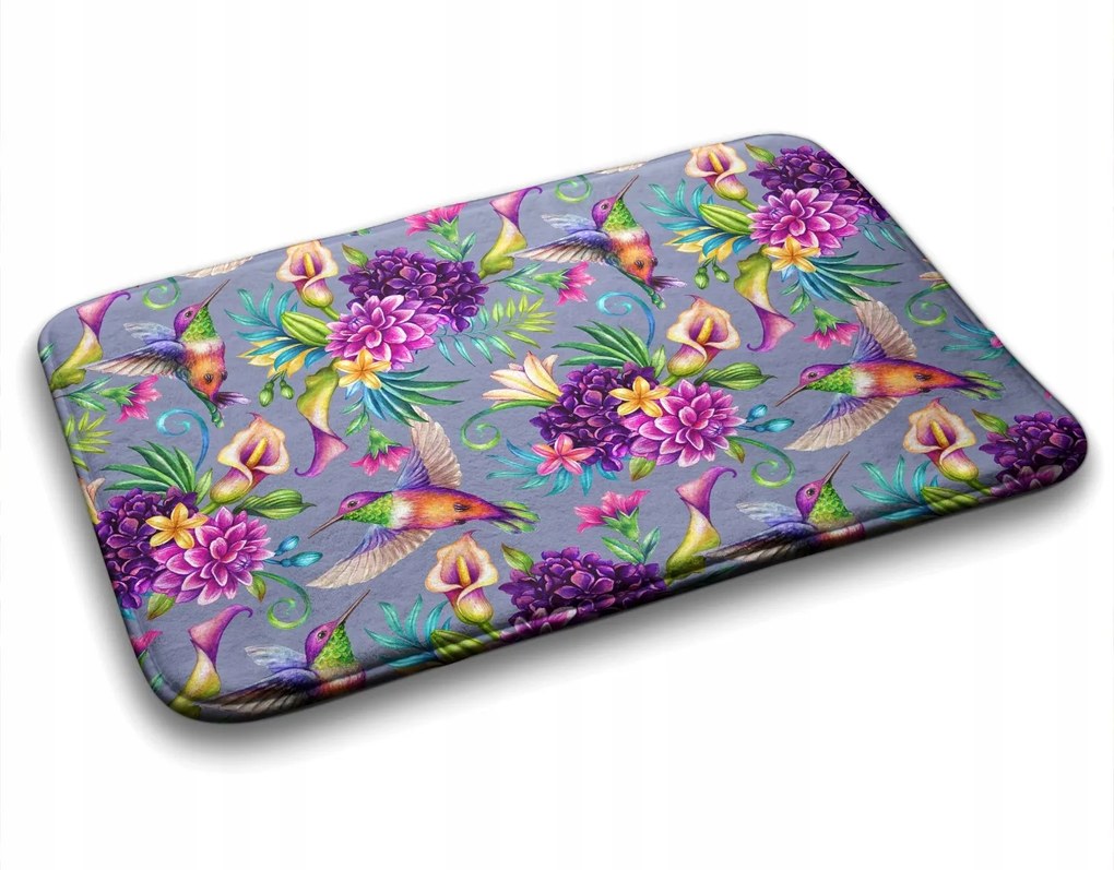 Puha fürdőszobaszőnyeg Virágok Madarak 75x45 cm
