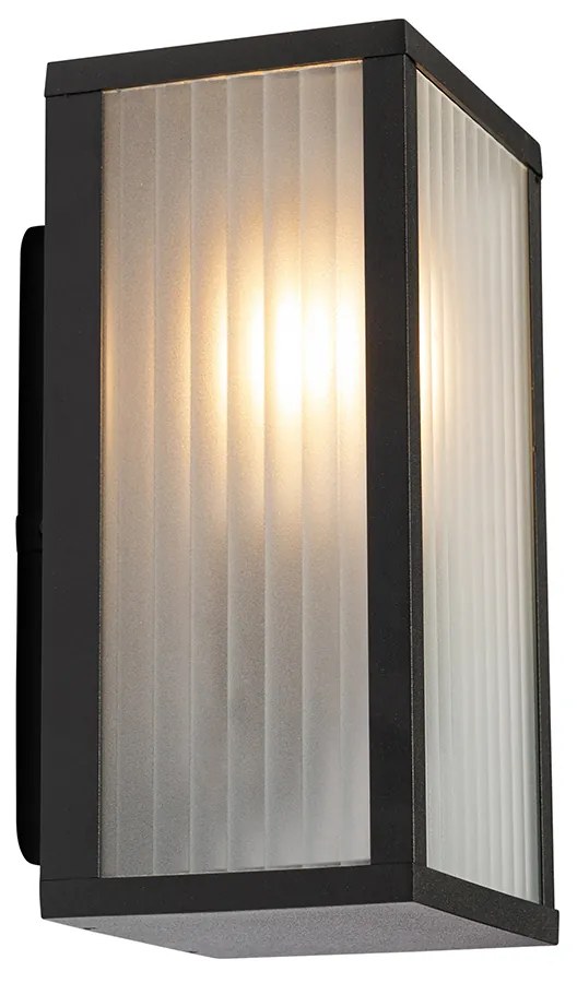 Kültéri fali lámpa fekete bordázott üveggel IP44 - Charlois