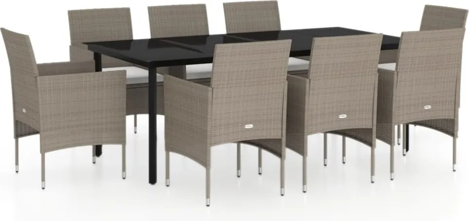 vidaXL 9 részes bézs-fekete kerti étkezőgarnitúra párnákkal