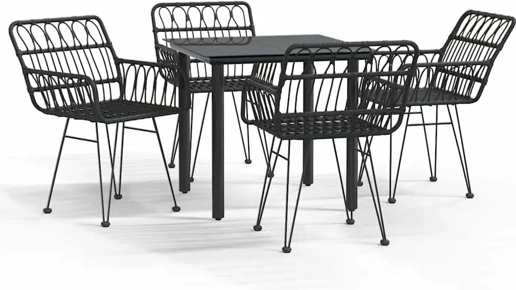 vidaXL 5 részes fekete polyrattan kerti étkezőgarnitúra