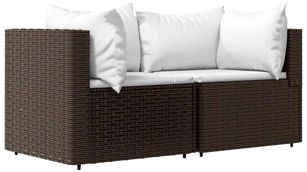2 db barna polyrattan kerti sarokkanapé párnákkal