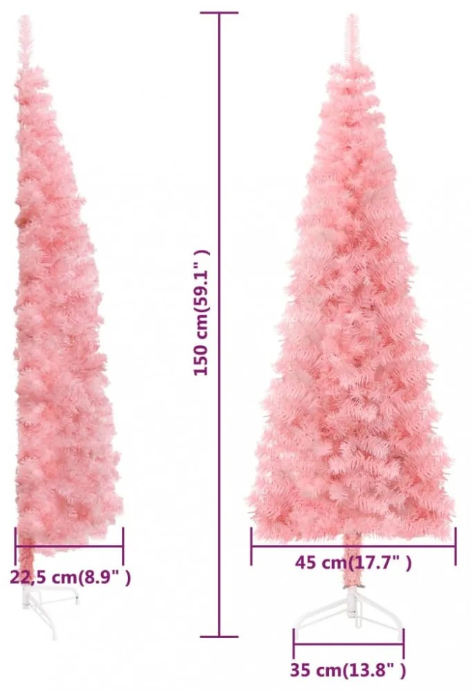 rózsaszín vékony fél műkarácsonyfa állvánnyal 150 cm