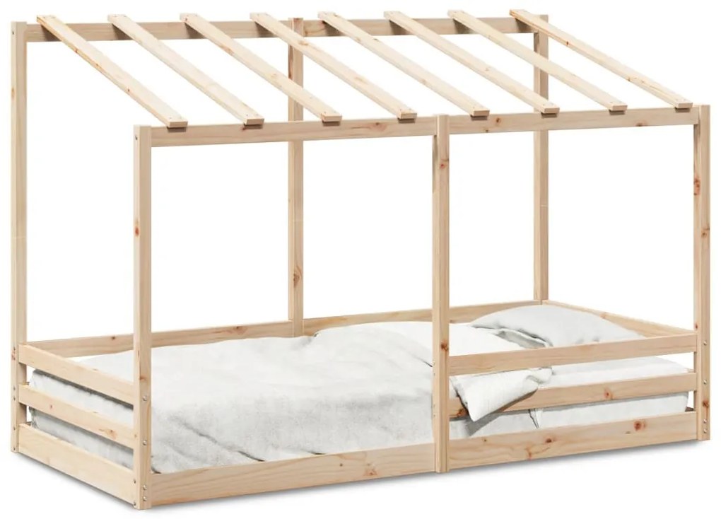 fehér tömör fenyőfa gyerekágy tetővel 80 x 200 cm
