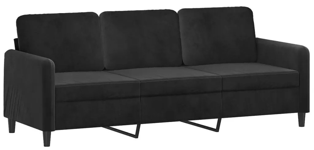 3 személyes fekete bársony kanapé díszpárnákkal 180 cm