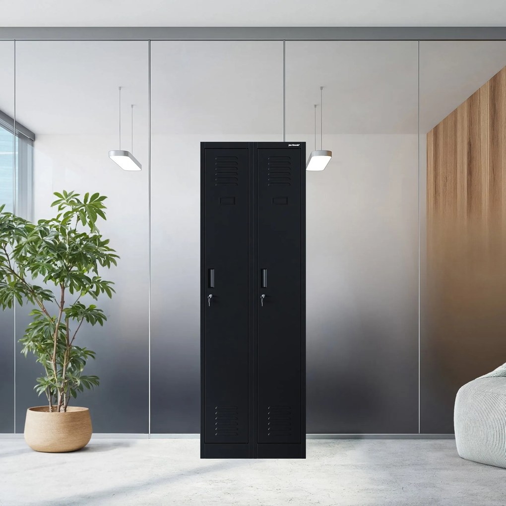 Pléh öltözőszekrény talpazaton, négymodulos, polcokkal KACPER II, 600 x 1800 x 500 mm, fekete