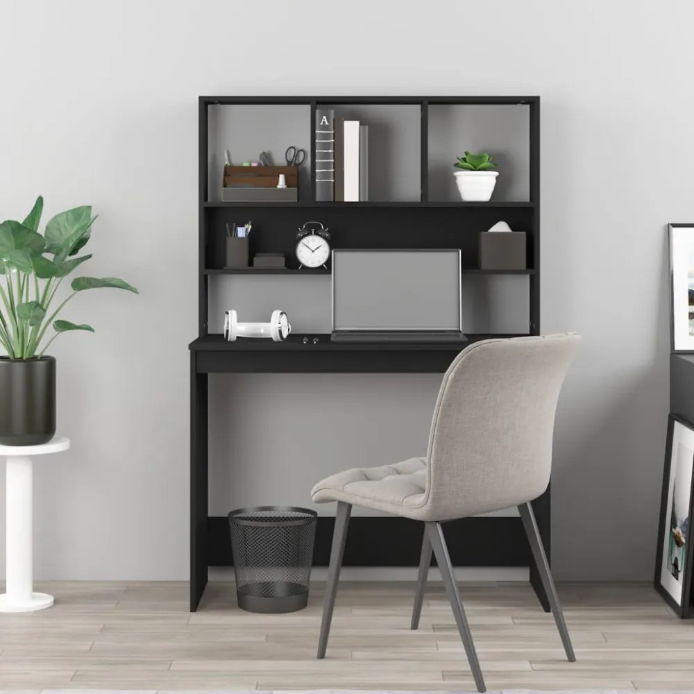 fekete szerelt fa íróasztal polcokkal 102 x 45 x 148 cm