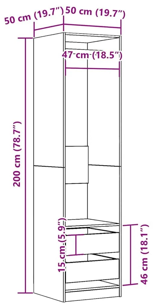 vidaXL antik fa színű szerelt fa ruhásszekrény 50 x 50 x 200 cm
