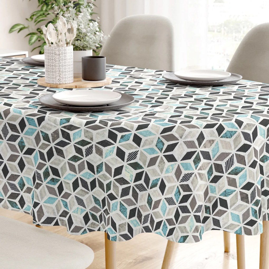 Goldea ovális terítő vintage - türkiz mozaik mintás 140 x 260 cm