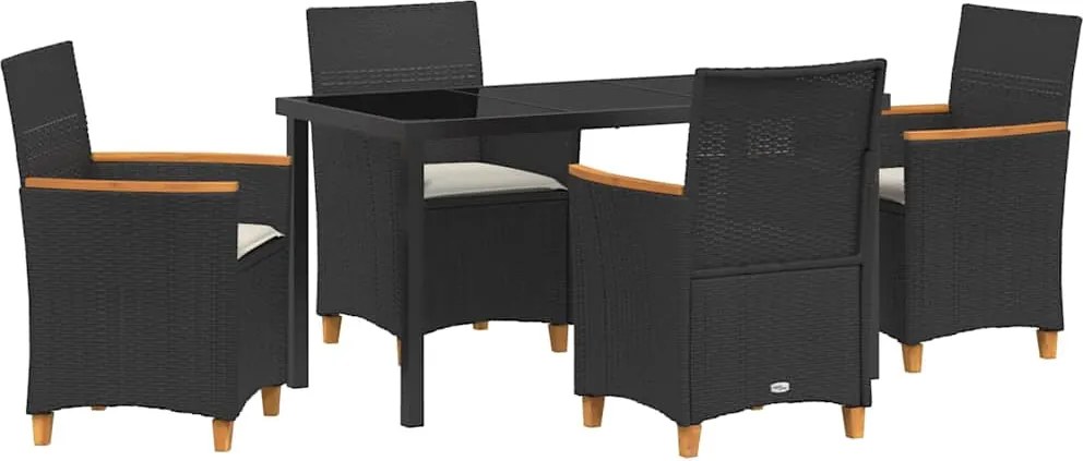 vidaXL Kert étkező szett 5 pcs Fekete polirattan