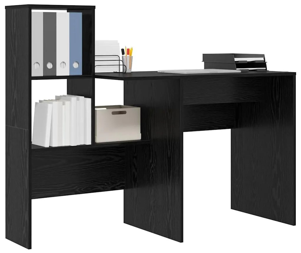 Asztal polcokkal Musta tammi 131.5 x 50 x 106.5 cm Faanyag