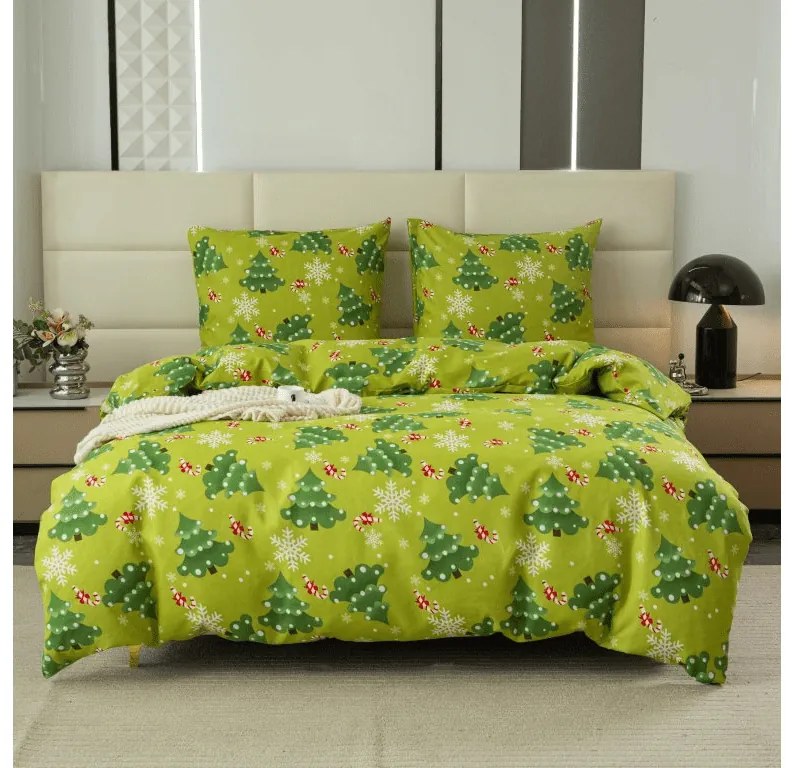 Mikroszálas flanel ágyneműhuzat CHRISTMAS TREE zöld Ágyneműhuzat mérete: 2 db 70 x 90 cm | 200 x 220 cm