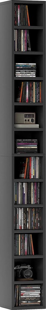 HOMCOM CD és DVD tárolóoszlop, 12 rekesz, akár 204 lemez, 21 x 20 x 175 cm, fekete | Aosom