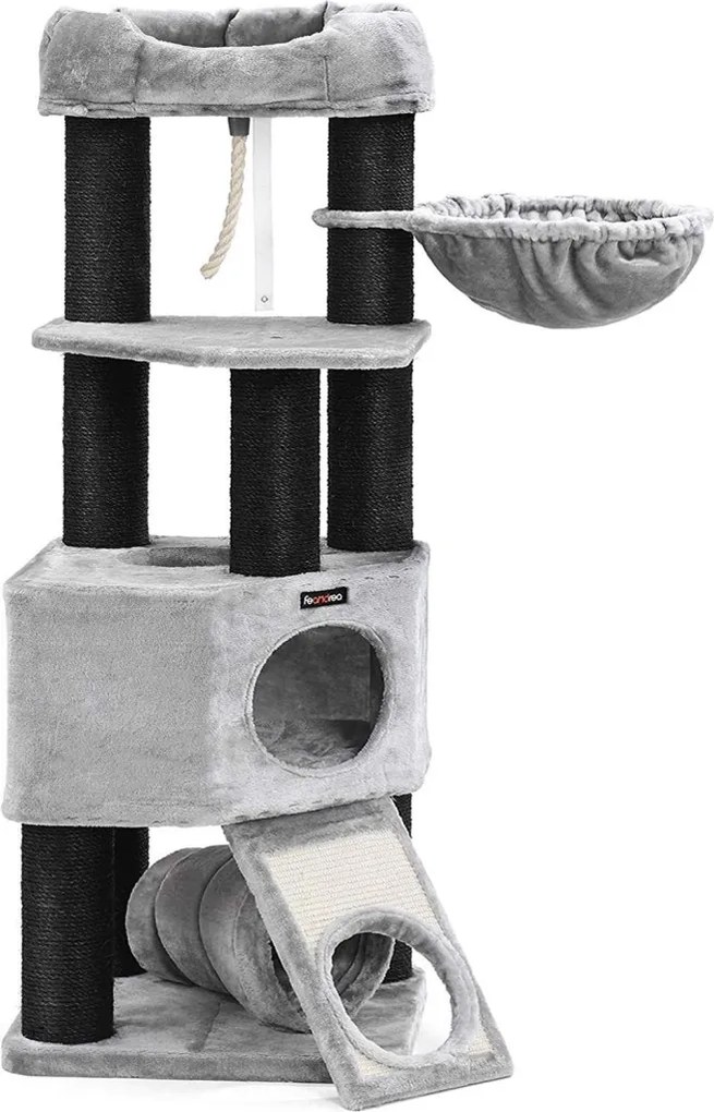 Macska kaparófa macskaházzal, szürke 50x50x141cm