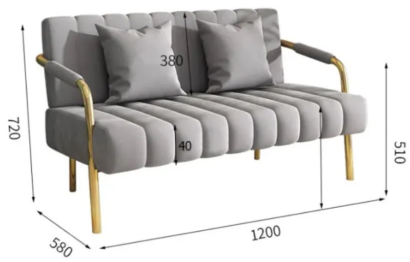 BeComfort 2 személyes bársony hatású fotel szürke 120x58x72cm FUR-1655-2