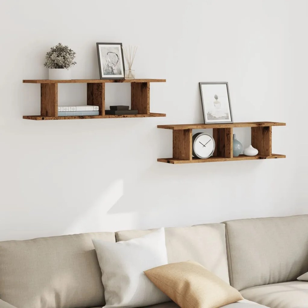 2 db antik fa színű szerelt fa fali polc 75 x 18 x 20 cm