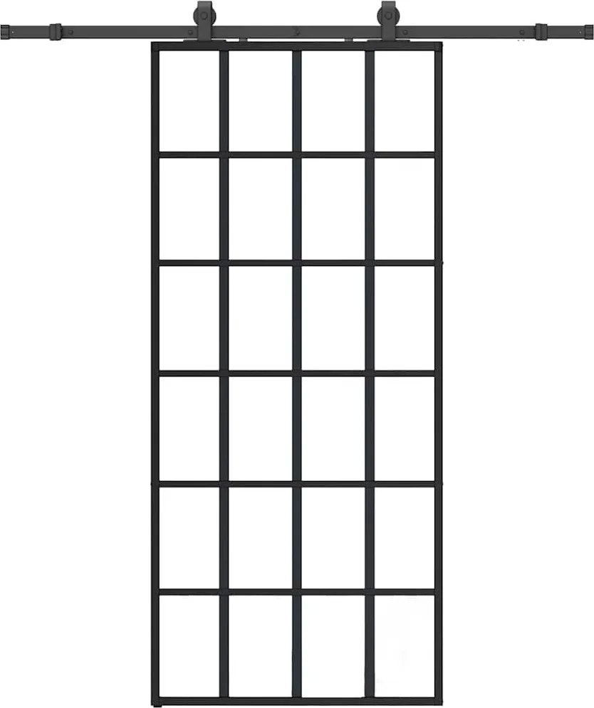 vidaXL fekete ESG üveg tolóajtó fémszerelvény-szettel 90x205 cm