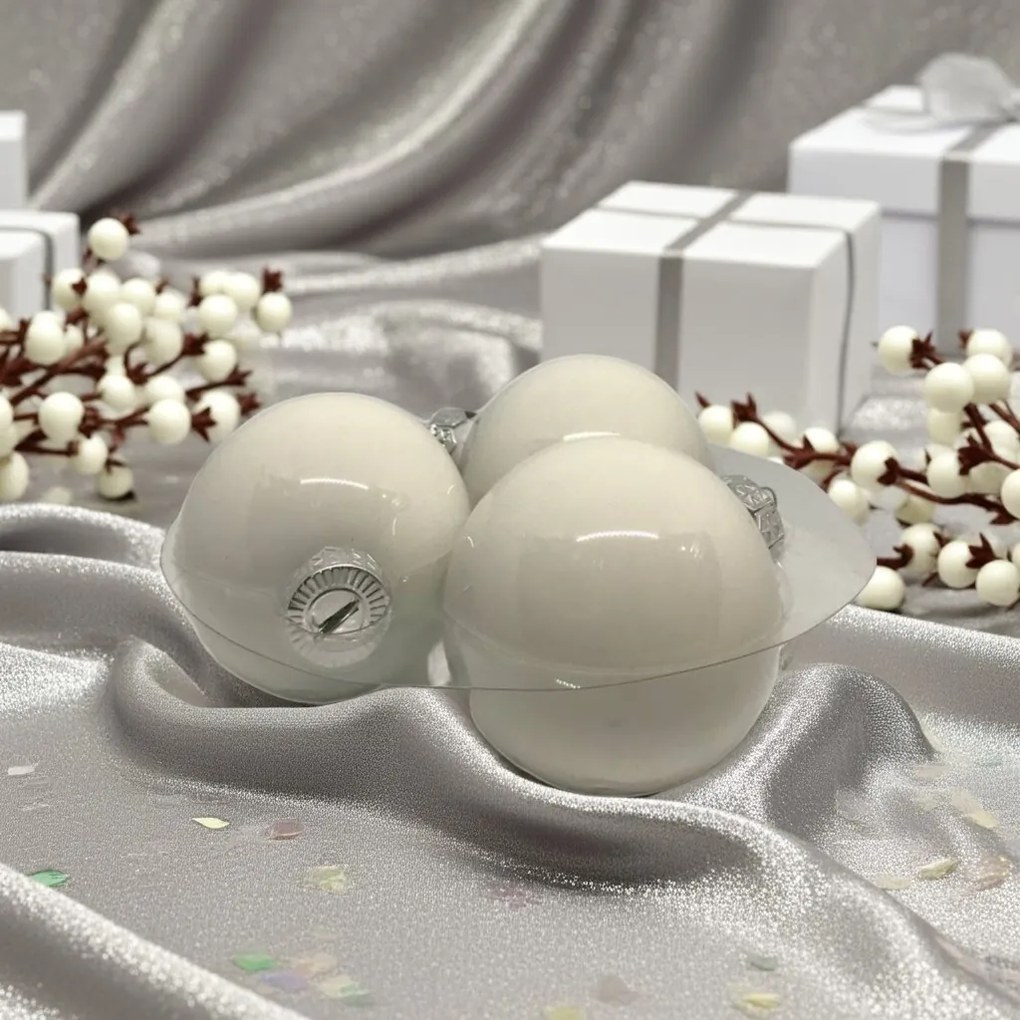 White fényes fehér üveg karácsonyi gömb szett 12*6cm