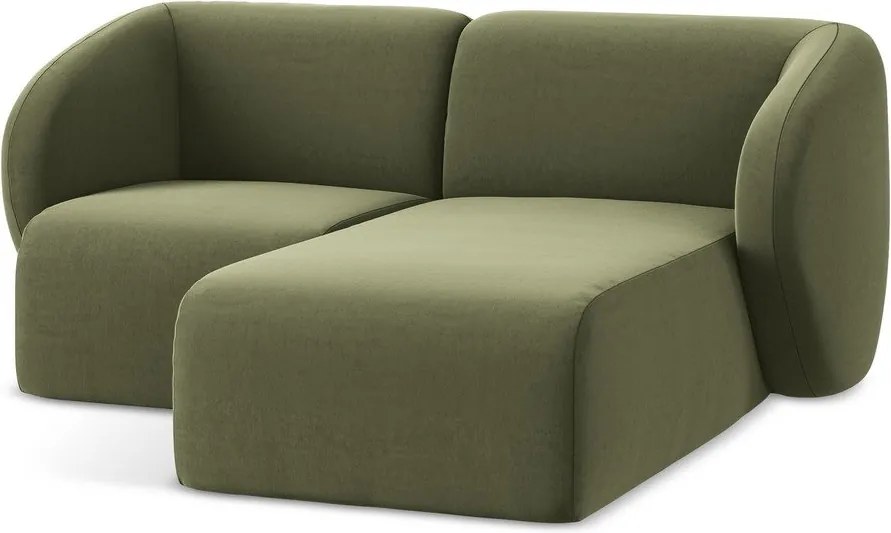 Zöld bársony sarokkanapé (jobb oldali-heverő résszel) Lani – Makamii