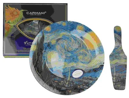 Üvegtányér lapáttal,30cm,Van Gogh:Csillagos éj